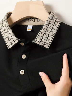 Printed Collar Polo T Shirt For Men's Colorful Slim Fit Short Sleeve Top