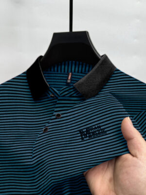 Imported Striped Polo T-Shirt with Contrast Collar