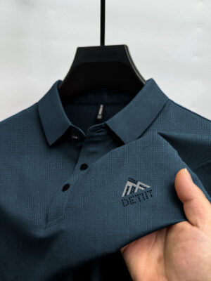 Men's Textured Casual Polo T-Shirt with Embroidered Chest Logo