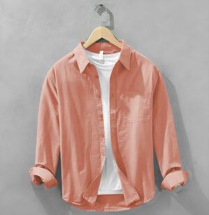 Japan Style Simple Solid Color Long Sleeve Shirt For Men ( Orange  )
